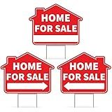 3PC Home For Sale Sign with Stakes, 17 Inches by 13 Inches - Double Sided Signs - Corrugated Plastic - FSBO For Sale By Owner Sign Kit for Home House Real Estate Yard