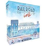 Horrible Guild Railroad Ink: Deep Blue Edition - Roll Dice and Draw Railways and Routes, 7 Rounds to Expand Your Rail Map - Expansion Dice Included Ages 8 & Up (Packaging may vary)