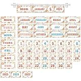 Chiisong Boho Groovy Classroom Flip Calendar Classroom Bulletin Board Calendar Chart Set with 53 Date Cards and Hanging Adjustable Rod for Back to School Decor Supplies Teacher Preschool Must Haves