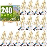 240 PCS Professional Painting Set with 20 PCS Wood Easels,20 Packs of 200 Brushes with Nylon Brush Head and 20 PCS Palettes, Painting Supplies kit for Kids & Adults to Painting Party.