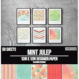 Colorbok Patterned Cardstock Paper 12x12, 50 Sheets of Square Scrapbook Paper for Crafts and Card Making, Single Sided, Bulk Pack with 25 Unique Designs, Mint Julep