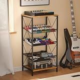 ThreeHio Guitar Pedal Organizer, 5 Tier Tuner Pedal Storage Shelf, Vintage Pedal Board Holder Stand, Freestanding Wooden Music Tuning Accessories Organization for Bass Guitar Ukulele Violin