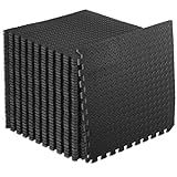 ProsourceFit Puzzle Exercise Mat ½ in, EVA Interlocking Foam Floor Tiles for Home Gym, Mat for Home Workout Equipment, Floor Padding for Kids, Black, 24 in x 24 in x ½ in, 144 Sq Ft - 36 Tiles