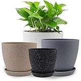 KPUVX Plant Pots Indoor with Saucers & Drainage 4 Pack Plastic Flower Pots for Indoor Plants-8.5/7.5/6.5/6 inches Sizes for All Different Types of Plants (White+Gray+Brown+Black)