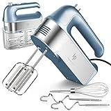 Hand Mixer Electric, 450W Kitchen Mixers with Scale Cup Storage Case, Turbo Boost/Self-Control Speed + 5 Speed + Eject Button + 5 Stainless Steel Accessories, For Easy Whipping Dough, Cream, Blue
