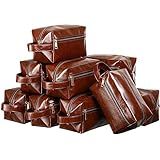 Hillban 10 Pcs Groomsmen Gift Leather Toiletry Bag for Men Travel Shaving Kit Bathroom Bag Make up Cosmetic Proposal Supplies for Wedding Favor Grooming Anniversary Boyfriend Father(Dark Brown)