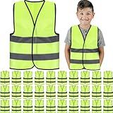 Zhanmai 20 Pcs Kids Safety Vest Bulk High Visibility Reflective Construction Vest with Strips Neon for Traffic Child Outdoor (Yellow)