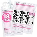 Extra Large Receipt Envelope & Receipts Organizer (Pack of 18) - Efficiently Manage Business Expenses & Log Mileage Trips - 8.5” x 11.0” Inches, Pink Color- Business Ledger for Small Business