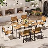 Oasbira Outdoor Dining Set for 6, Outdoor Table and Chairs Set with Umbrella Hole, Patio Dining Sets, 7 Pieces HDPS Outdoor Furniture Sets for Patio, Garden, Backyard (Gray & Teak)