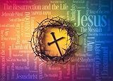 Loccor 6x4ft Fabric Crucifixion of Jesus Backdrop Crown of Thorns with Cross and Jesus Names Photography Background Easter Religious Banner Christian Church Event Decoration Photo Props