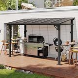 Aoxun 12x5 FT Gazebo with Polycarbonate Panel, All-Weather Outdoor BBQ Canopy with Sloping Steel Roof, Grill Gazebo with 2 Side Shelves & Hooks, Permanent Metal Gazebo for Patio, Backyard, Deck