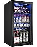 Manastin Beverage Refrigerator Cooler-130 Cans Freestanding Mini Fridge Cooler with Glass Door, Adjustable Shelves & Digital Temperature Display for Soda, Wine or Beer (Black, 3.2 Cu.Ft)