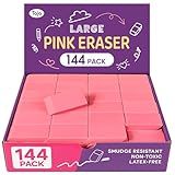 144 Pack Pink Erasers Bulk, Large Pencil Erasers for School, Classroom, Teacher, Homeschool, and Office Supplies