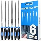 E•Werk - 6-pc Needle File Set for Wood, Metal, Plastic & Jewelry - Small Round, Half-Round, Square, Triangle, Flat & Flat Pointed Files - Handy Tools for Fine Finishing w/Ergonomic Handles