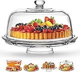 Royalty Art Cake Stand with Dome, 6-in-1 Multifunctional Glass Serving Platter for Cakes, Desserts, Fruits, Snacks, Pastries, Appetizers - Elegant Pedestal Display, Durable Italian-Made Glass - Made in Italy