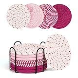 Coasters for Drinks Absorbent, Coasters Set of 4 - Color, 8 Pack Pink Coaster for Desk, House Essentials for New Home, Kitchen and Dining Coffee Table Decor, Modern Home Decor