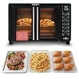 Gourmia French Door Air Fryer Toaster Oven – 6-Slice Capacity, FryForce 360°, Digital Display with 17 Cooking Presets, Black