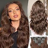 KooKaStyle Hair Extensions, 7PCS Clip in Hair Extension, 20 Inch Chestnut Brown Long Wavy Natural Soft Thick Hairpieces for Women…