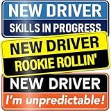 3-Pack HEY-OKEY New Driver Magnet for Car – Metal Only (Not for Plastic/Aluminum) – Funny Please Be Patient Reflective Magnetic Bumper Sticker – Removable Rookie Safety Signs – 10 x 3.5 in