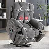 Phoenix Home Large Power Lift Recliner Chair with Massage and Heat for Elderly, Overstuffed Wide Recliners with 2 Cup Holders, Side Pocket and USB Port, Dark Gray
