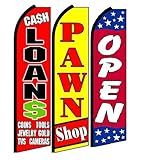 OnPoint Wares Cash Loans, Pawn Shop Open King Feather Flag Sign- Pack of 3 (Hardware Not Included)