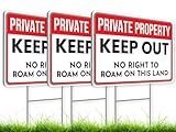 3X Private Property Plastic Sign with Stake - 12x8 Inches Keep Out Double Sided Signs - No Right to Roam On This Land - for Property Protection and Security - Outdoor Keep Out Sign for Home Safety