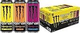 Monster Energy Rehab Tea + Lemonade, Peach, Wild Berry, Variety Pack, Energy Iced Tea,15.5 Ounce (Pack of 15)