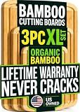Greener Chef Luxury XL Bamboo Cutting Board Set of 3 with Vertical Grain Strength Technology - Extra Large Wood Cutting Boards for Kitchen and Lightweight Chopping Board Set - Replacements for Life