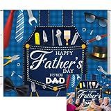 Caaerttply Happy Father's Day Backdrop Banner Decoration 10x8ft Blue Shirt Fixing Repair Tools Father's Day Photo Backdrop I Iove Dad Fathers Day Photography Background Best Dad Party Studio Props
