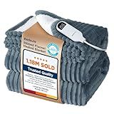 Bedsure GentleSoft Heated Blanket Electric Throw - Soft Ribbed Flannel Electric Blanket, Heating with 4 Time Settings, 6 Heat Levels, 3 hrs Timer Auto Shut Off, Gifts for Grandma (50x60 inches, Grey)