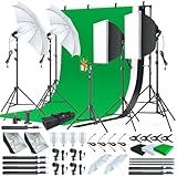 LINCO Lincostore Photo Video Studio Light Kit AM169 - Including 3 Color Backdrops (Black/White/Green) Background Screen