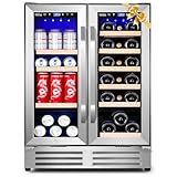 Velieta Wine and Beverage Refrigerator, 24 Inch Dual Zone Fridge with Glass Door, Built-In Cooler with Powerful and Quite Cool System/18 Bottles and 88 Cans Capacity Bverage Cooler