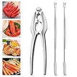 3 PCS Lobster Crackers and Picks Set, Stainless Steel Crab Leg Tools, including 1 Lobster Cracker and 2 Forks, Heavy Duty Shellfish Nut Cracker Set, Seafood Tools for King Crab Legs Shellfish Claw