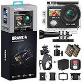 AKASO Brave 4 Action Camera 4K 30fps Ultra Hd Video 20MP Photo, EIS, WiFi Remote Control, 2X Batteries, Waterproof Underwater Camera for Snorkel, Travel, Motorcycle, Bicycle, Helmet Accessories Kit