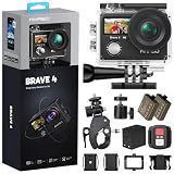 AKASO Brave 4 Action Camera 4K 30fps Ultra Hd Video 20MP Photo, EIS, WiFi, 2X Batteries, Waterproof Underwater Camera, Camcorder Bundle for Snorkel, Travel, Motorcycle, Bicycle, Helmet Accessories Kit