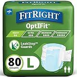 FitRight Adult Diapers, Extra+ Heavy Absorbency, L (Waist Size 44in-56in), 80 Count, OptiFit Incontinence Briefs for Men and Women, Disposable, Moisture-Wicking, Leak Protection.