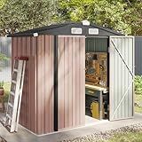 Aoxun 6.2x4 FT Shed Outdoor Storage Shed with Lockable Doors & Slooping Roof Metal Garden Tool Shed for Backyard, Patio, Poolside (Brown)