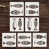 BLOSSOMLAYER Stencils Fish Craft Paint Template 7pcs Painting Stencils Set 5.9 * 5.9in Reusable Plastic Templates Painting on Wood Wall Canvas Floor Shop Sign