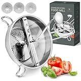 Ergonomic Food Mill Stainless Steel With 3 Grinding Discs - Rotary Food Mill for Tomato Sauce, Applesauce, Puree, Mashed Potatoes, Jams, Baby Food