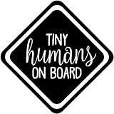 Minglewood Trading White - Tiny Humans on Board 8" x 8" Vinyl Decal Sticker -Baby Infant Toddler Car Sign- 20 Color Options