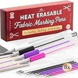 Lange & König 4x Heat Erasable Fabric Marking Pens for Sewing - 4 Pens + 8 Refills - Sewing Supplies Quilting Supplies Table Accessories Embroidery Pen Tailors Chalk Alternative