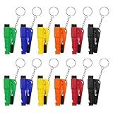 PIFOOG 12 Pcs Car Window Breaker Keychain Tool Seatbelt Cutter 3 in 1 Emergency Escape Tools Glass Breakers Seat Belt Cutters Whistle Mini Auto Safety Rescue me Breaking Kit 6 Colors
