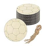 Creaides Wooden Soccer Cutouts Crafts Soccer Shaped Wood Hanging Ornaments Wood Tags with Twines for DIY Project Sport Themed Party Decoration (3.94x3.94 in, 20 Pcs)