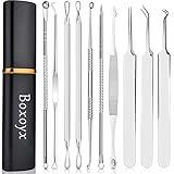 Pimple Popper Tool Kit - Boxoyx 10 Pcs Blackhead Remover Comedone Extractor Kit with Metal Case for Quick and Easy Removal of Pimples, Blackheads, Zit Removing, Forehead,Facial and Nose(Silver)
