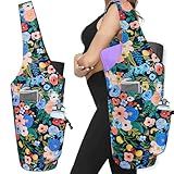 Yoga Mat Bag - Large Opening Long Tote Yoga Mat Carrier Holder Bag with Waterproof Wet Zipper Pocket and Drawstring Water Bottle Pocket - Yoga Bag Fit Most Size Mats - Floral