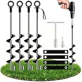 Ground Anchors Heavy Duty Tent Stakes 18 Inch Swing Set Anchors Kit Screw in Fully Welded Spiral Earth Anchors Trampoline Stakes High Wind Metal for Shed Tent Carports Securing Animals Camping 4Pcs