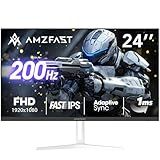 Amzfast 24 Inch Gaming Monitor 200Hz FHD 1080p Fast IPS Computer Monitor, 110% sRGB 1ms HDR Support Adaptive Sync, Eye Care VESA Mount HDMI 2.0 | Display Port 1.4 White Monitor, AMZG24X1W