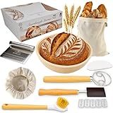 Sourdough Bread Baking Supplies Kit – 9 Inch Round Banneton Proofing Basket with Liner, E-Recipe Book, Danish Dough Whisk, Bench Scraper, Scoring Tool & Storage Bag – Sour Dough Tools