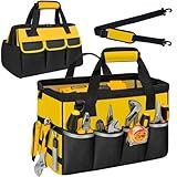 NECKORY Tool Bag, Portable Tool Box Organizer Adjustable Shoulder Strap, Carry Tool Tote Heavy Duty Tool Storage Bag With Wide Mouth,Tool Bags for Men Mechanic EngineerGift - L, Yellow & Black