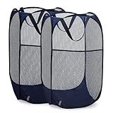 Handy Laundry Collapsible Mesh Pop Up Laundry Hamper 2-Pack – Large Foldable Laundry Basket with Side Pocket, Breathable & Durable, Space-Saving for Clothes, Toys, Travel, Dorm, Bedroom, Blue